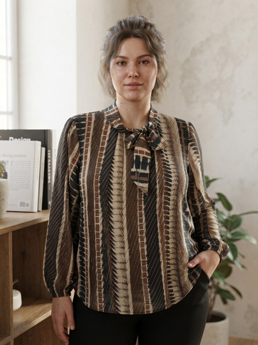 Grossiste 168 Fashion - Chemise Élégante à Manches Longues avec Écharpe/Nœud au Col et Imprimé à Rayures