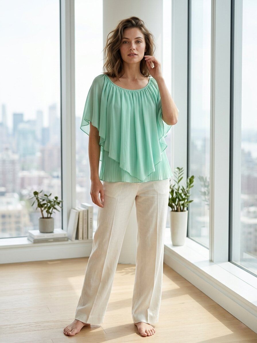 Mayorista 168 Fashion - Blusa Elegante de Chifón con Diseño de Capas y Dobladillo Plisado