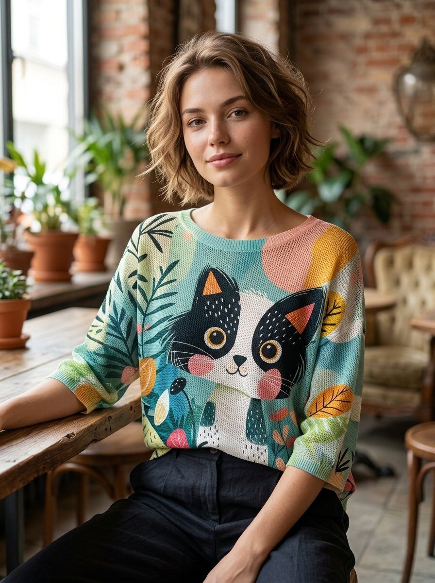 Wholesaler 168 Fashion - Lightweight Sweater with Print