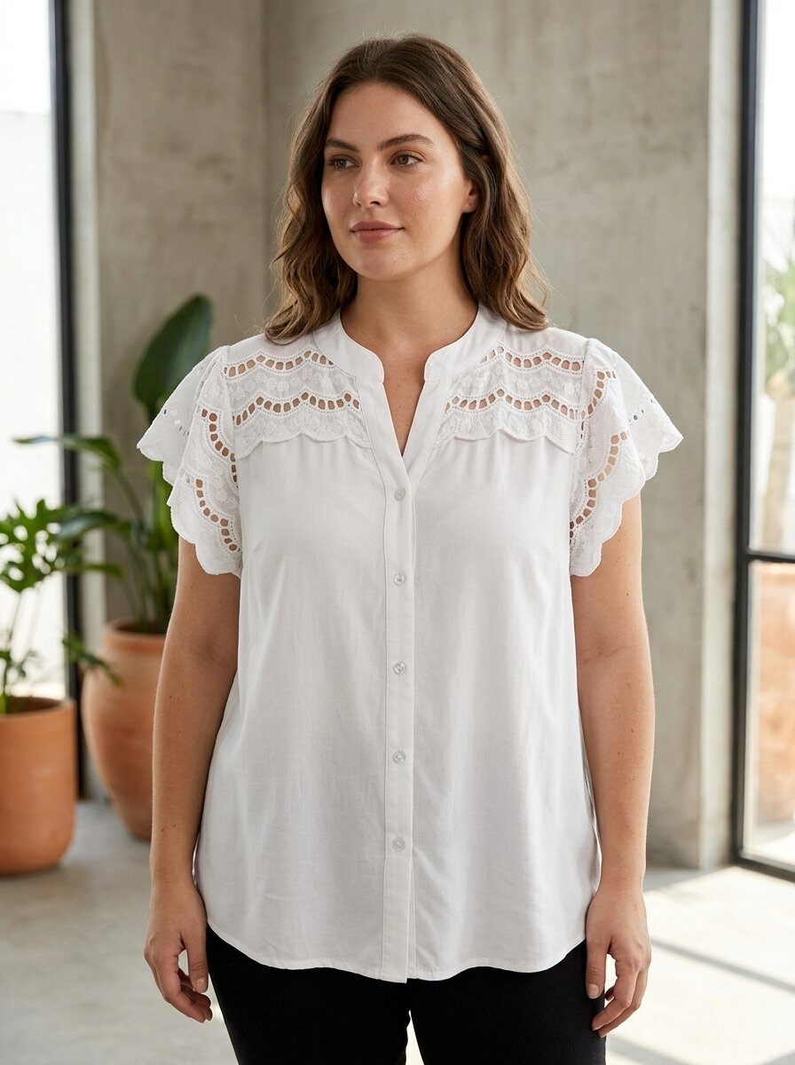 Grossista 168 Fashion - Blusa stile kaftano con scollo a V regolabile e maxi bordi in pizzo crochet