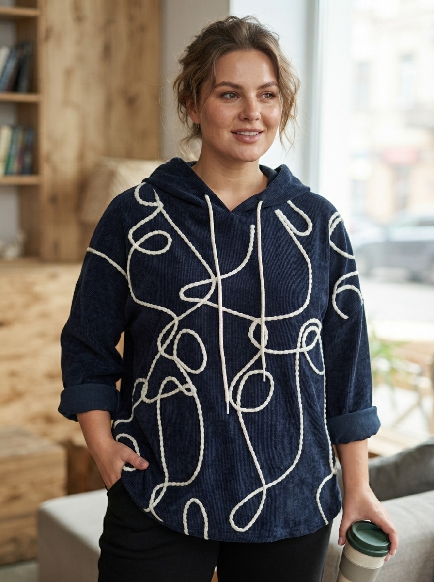 Grossiste 168 Fashion - Sweat à capuche en velours côtelé avec décorations artistiques entrelacées