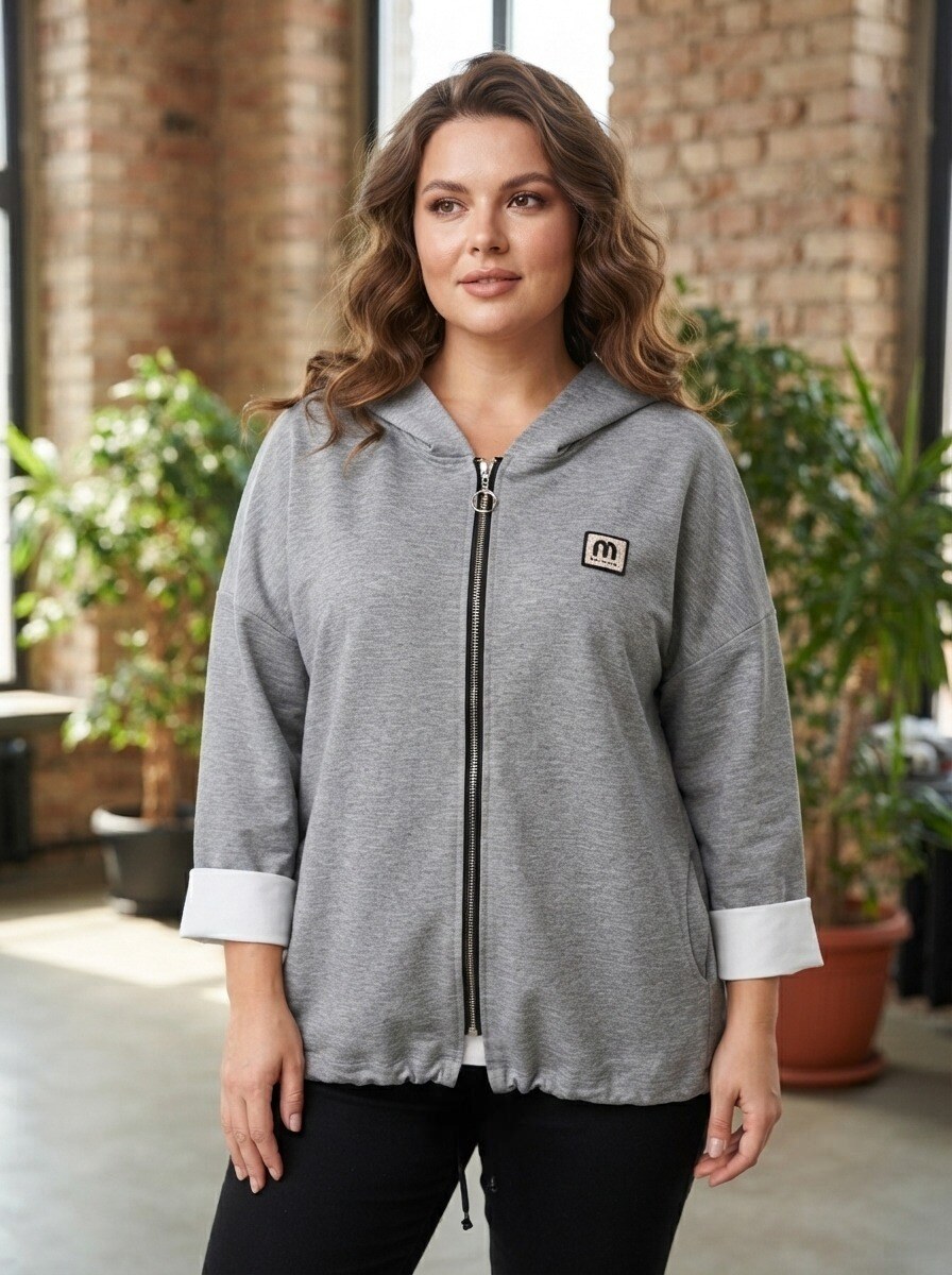 Wholesaler 168 Fashion - Hooded Sweatshirt / Lightweight Jacket, Front Zipper, Drawstring Hem, and Logo Patch