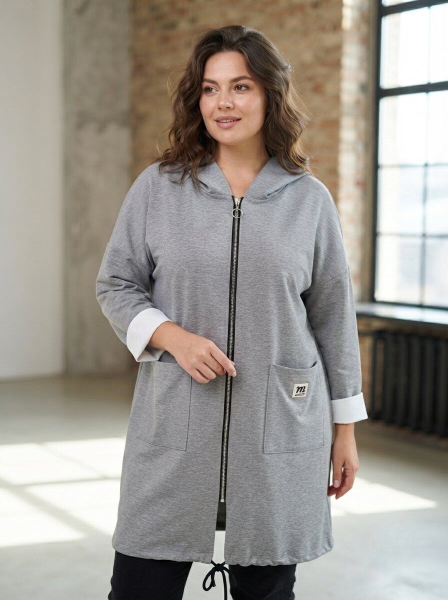 Grossiste 168 Fashion - Veste Sport Longue avec Capuche, Fermeture Éclair Intégrale, Poches et Manches Longues