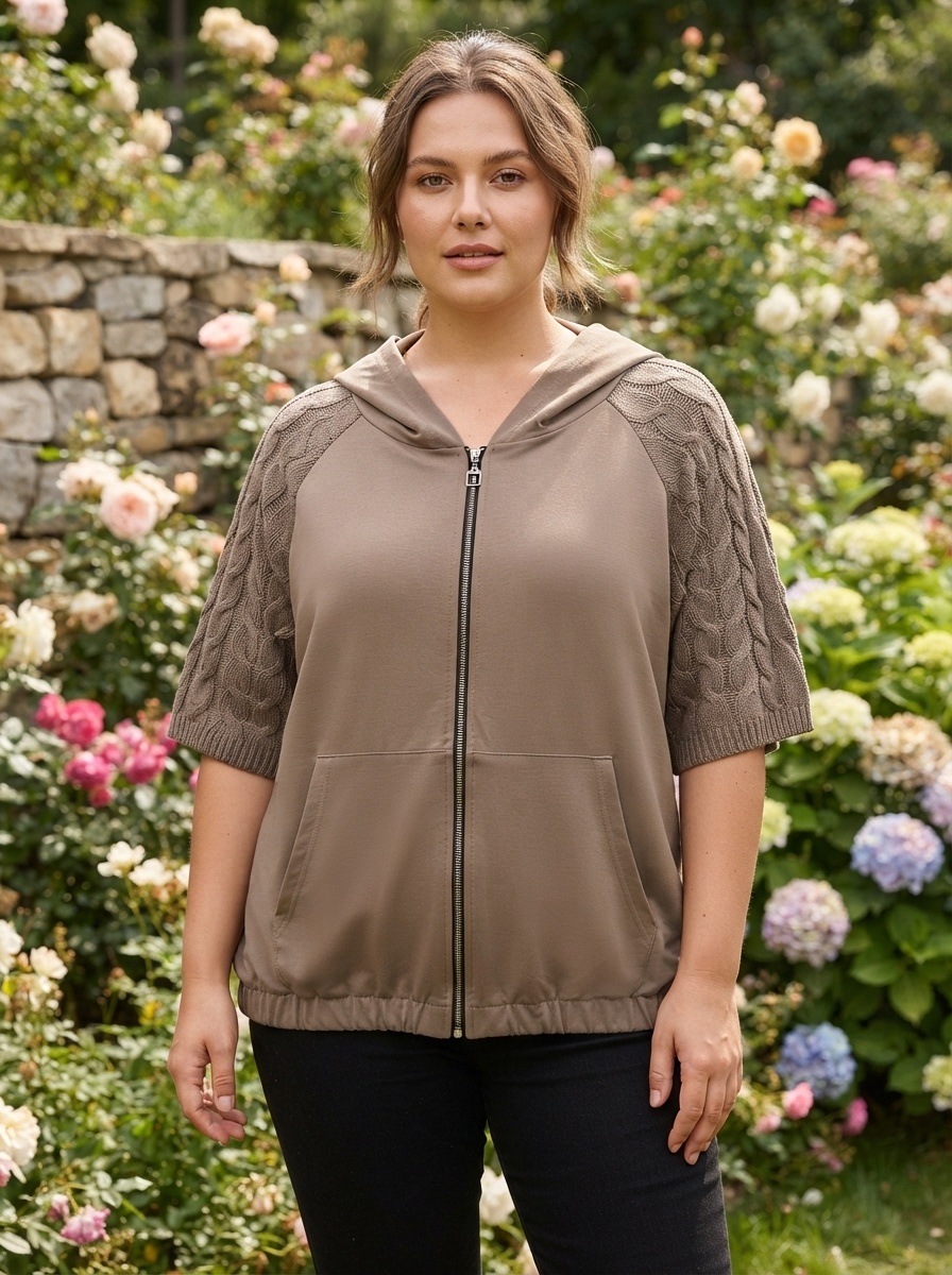 Grossiste 168 Fashion - Veste légère avec capuche et manches en maille torsadée