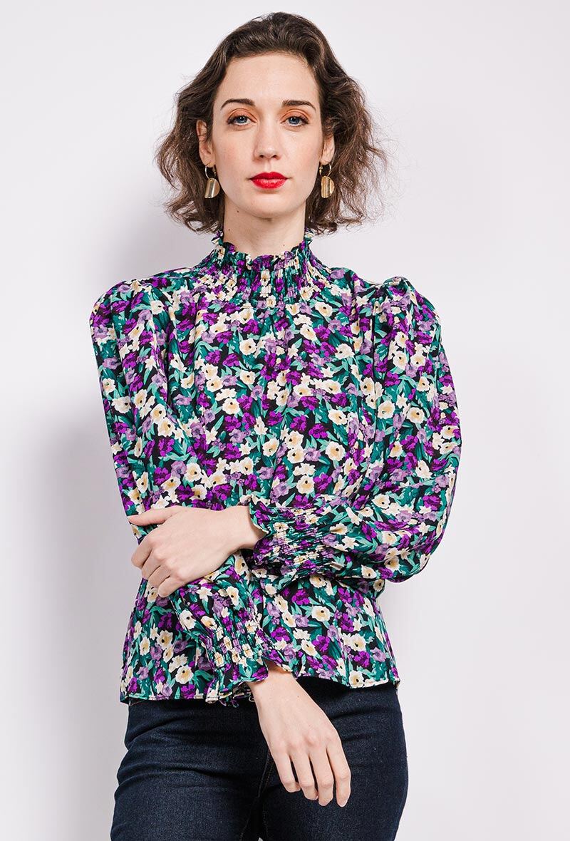 Grossiste 17 AUGUST - Top smocké imprimé fleurie avec manches bouffantes