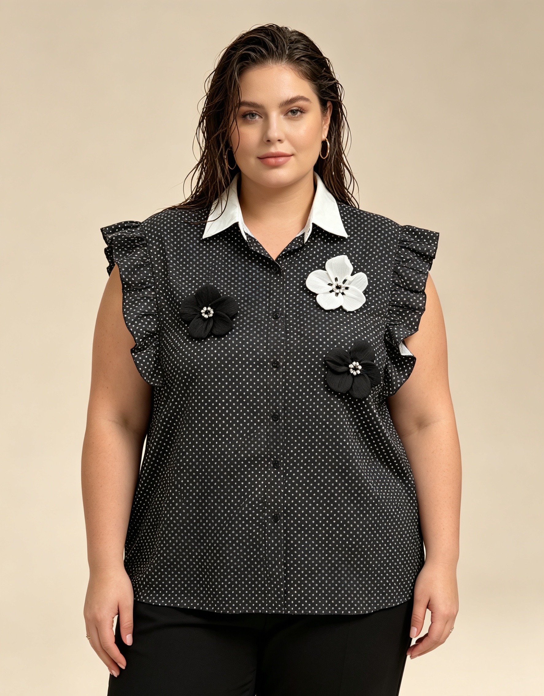 Grossiste 2W Paris (Grande taille / Plus Size ) - Blouse à pois grande taille 46 à 60