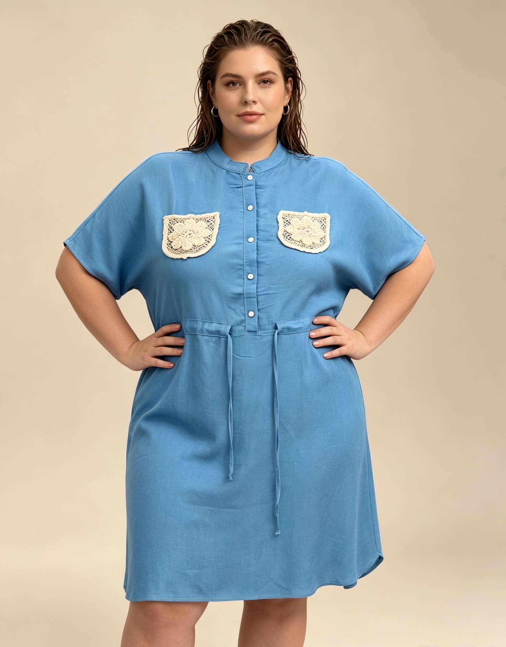Großhändler 2W Paris (Grande taille / Plus Size ) - Hemdblusenkleid in großen Größen 46 bis 60