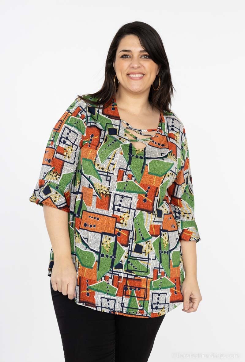 Grossiste 2W Paris - T-shirt à imprimé géométrique croisé