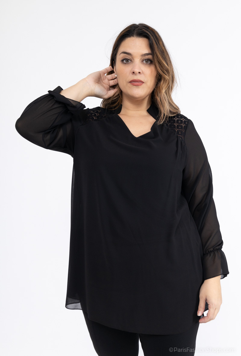Grossiste 2W Paris - Blouse en Mousseline De Soie à dentelle