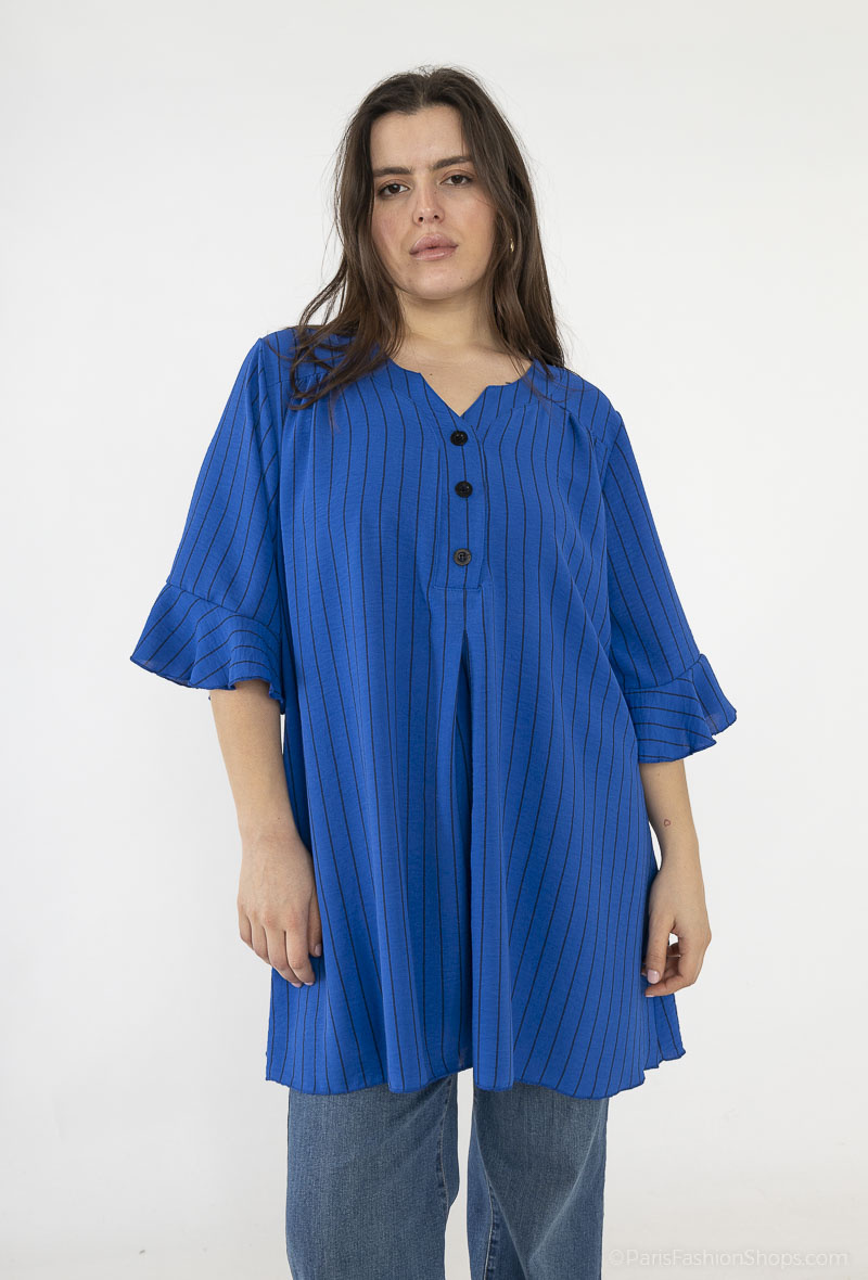 Grossiste 2W Paris - Blouse à rayures en manches volant en boutons
