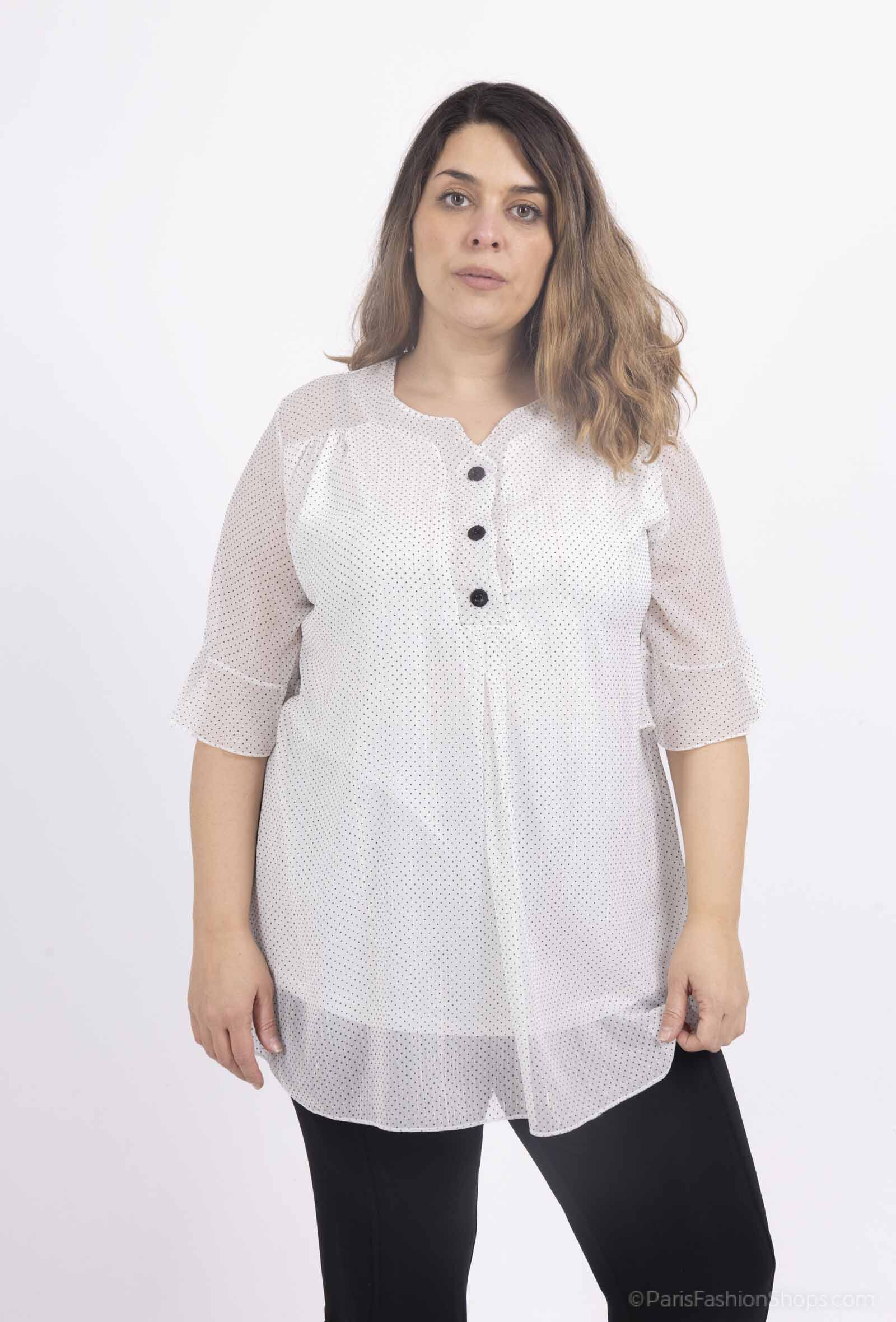 Grossiste 2W Paris - Blouse mousseline avec col en bouton et fils métallisés