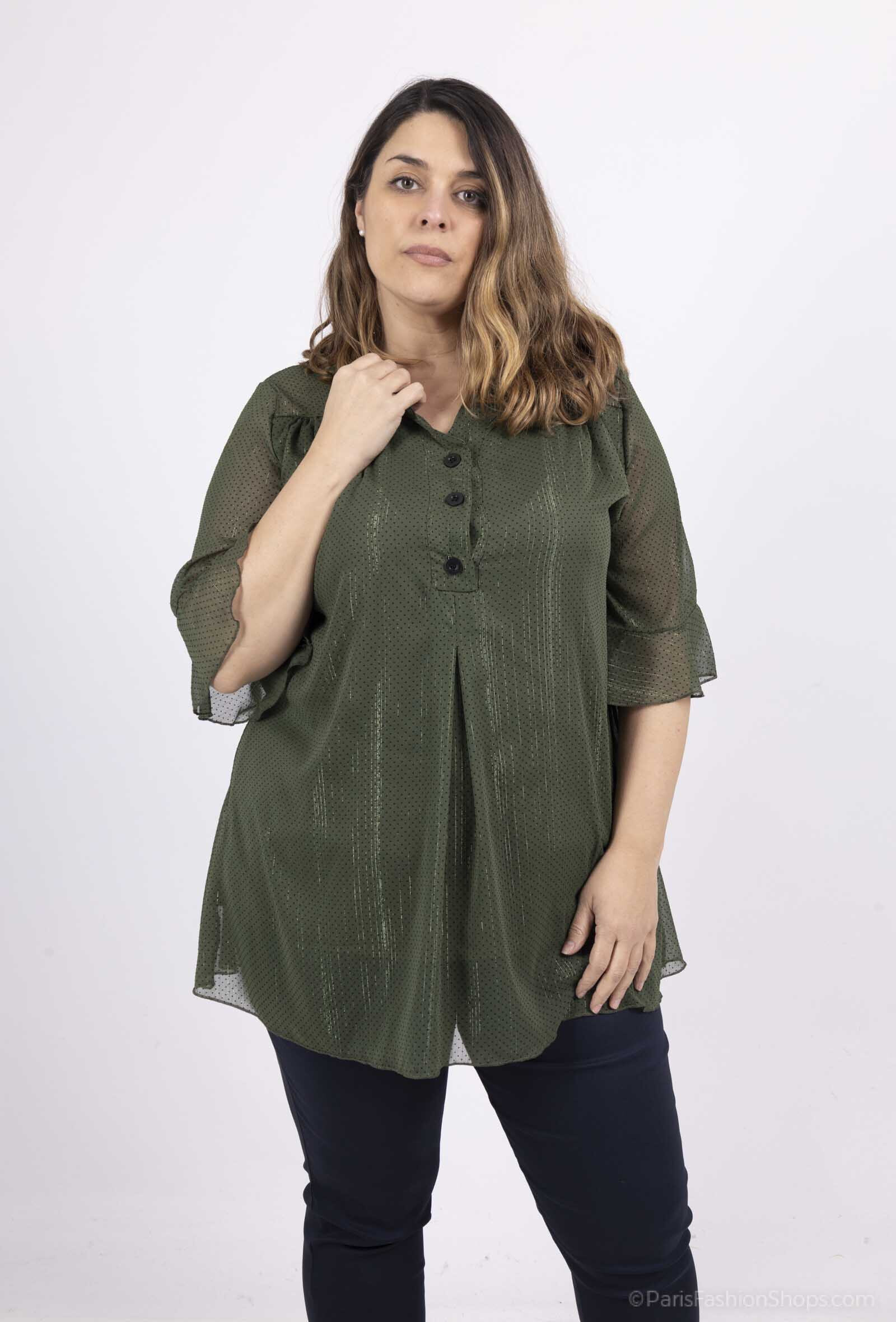 Großhändler 2W Paris - Chiffonbluse mit Knopfkragen und Metallfäden