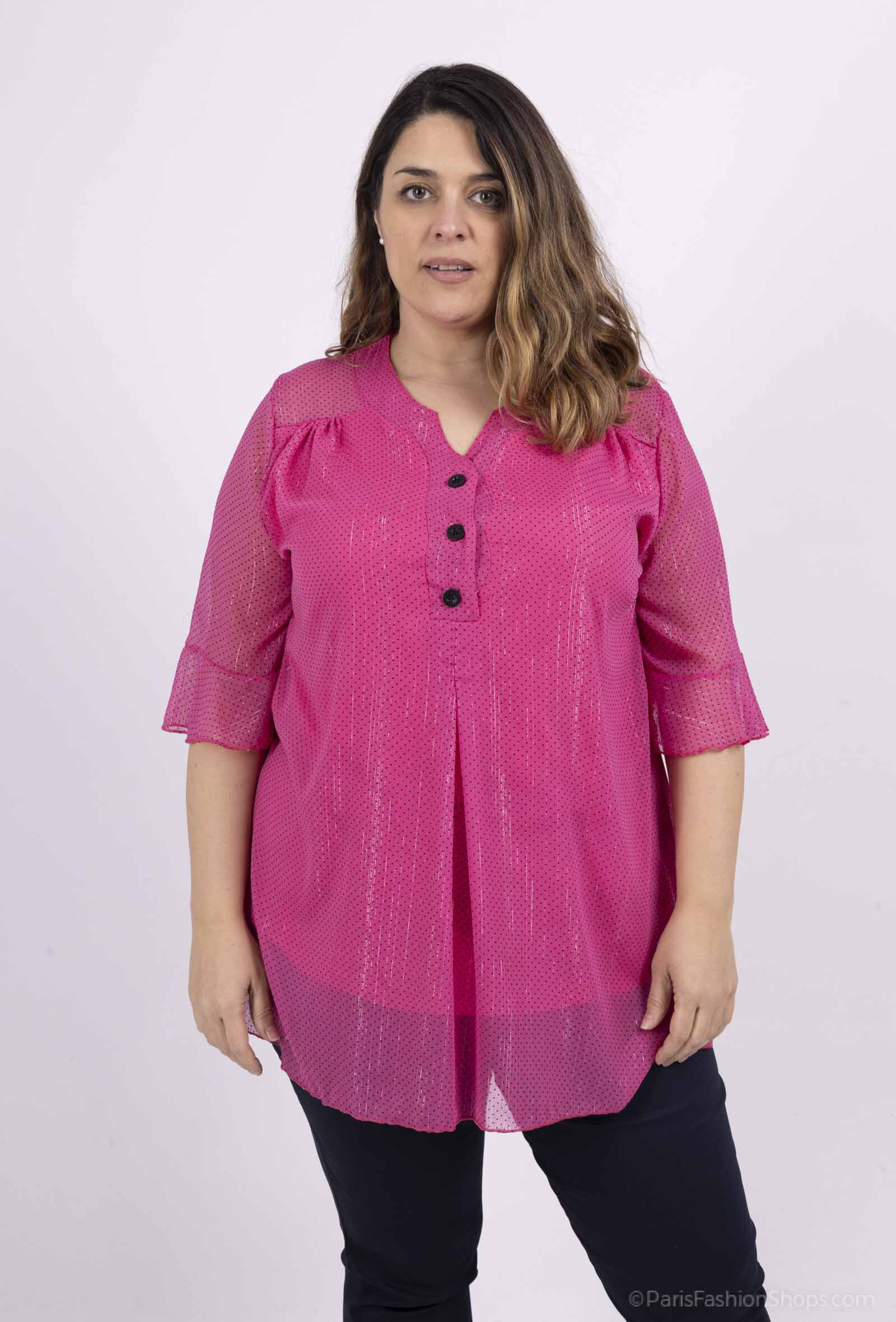 Großhändler 2W Paris - Chiffonbluse mit Knopfkragen und Metallfäden