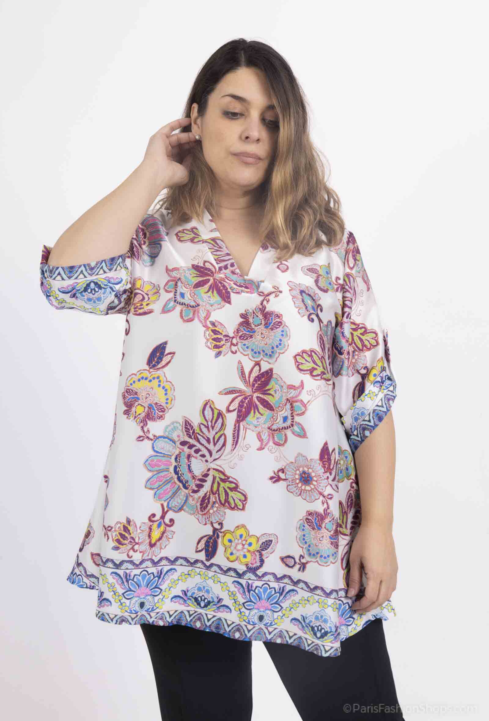 Grossiste 2W Paris - Blouse fluide à imprimé manches pattes en satin
