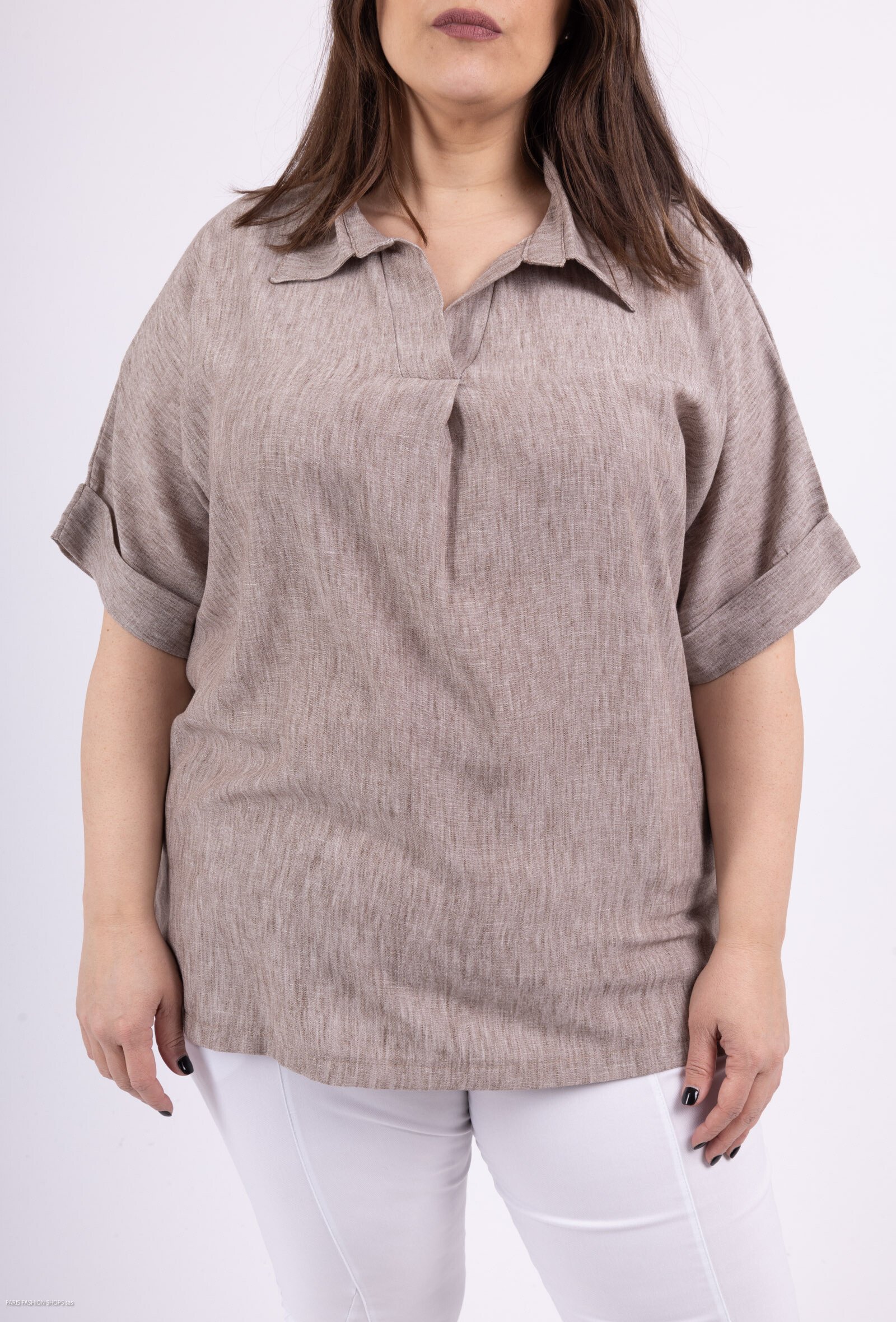 Grossiste 2W Paris - Blouses evasé avec  à tissus comme du lin en grandes tailles