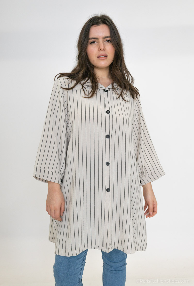 Grossiste 2W Paris - Chemise à rayures en manches 3/4