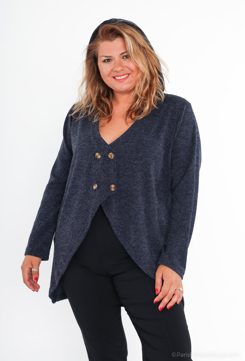 Großhändler 2W Paris - Strickjacke mit Kapuze und Knöpfen