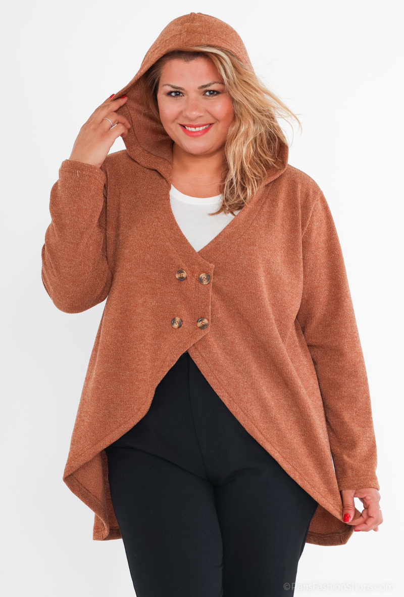 Wholesaler 2W Paris - Hooded knit button jacket