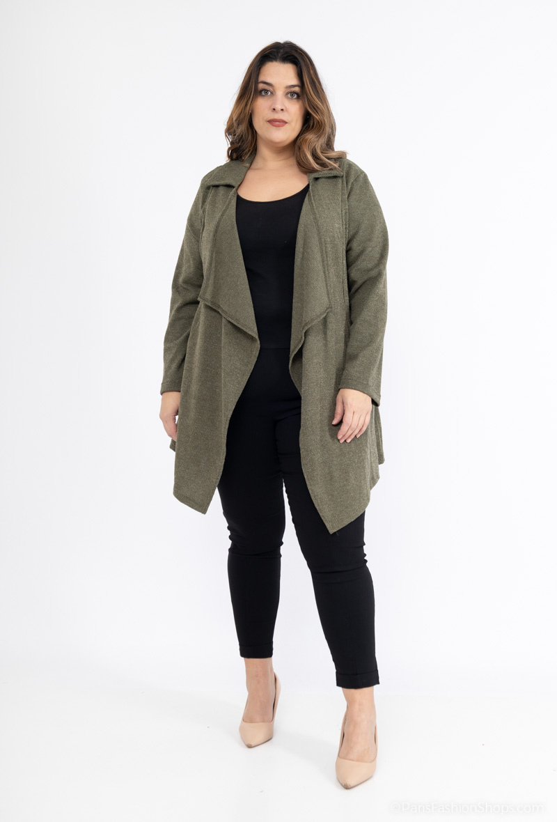 Wholesaler 2W Paris - Ribbed cardigan with open waterfall collar pockets