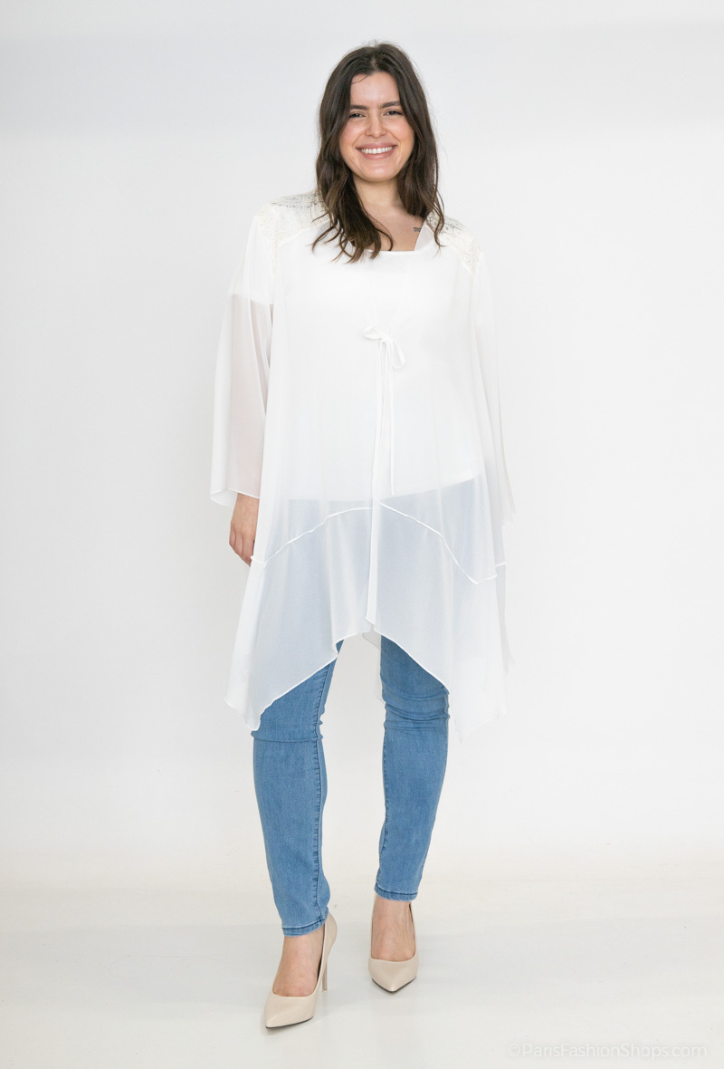 Wholesaler 2W Paris - Long veil lace cardigan with bow