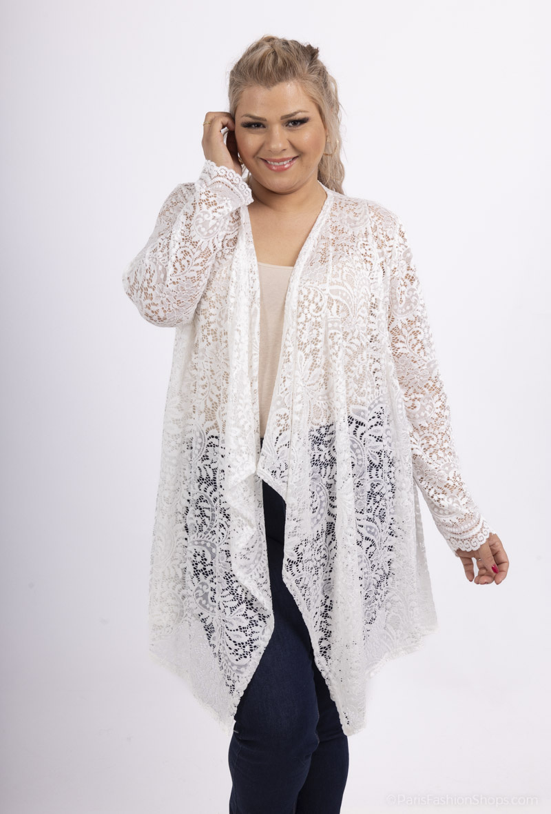 Wholesaler 2W Paris - Waterfall-collar lace cardigan