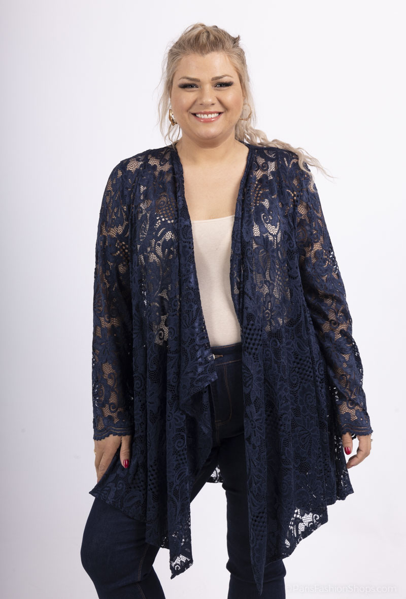 Wholesaler 2W Paris - Waterfall-collar lace cardigan