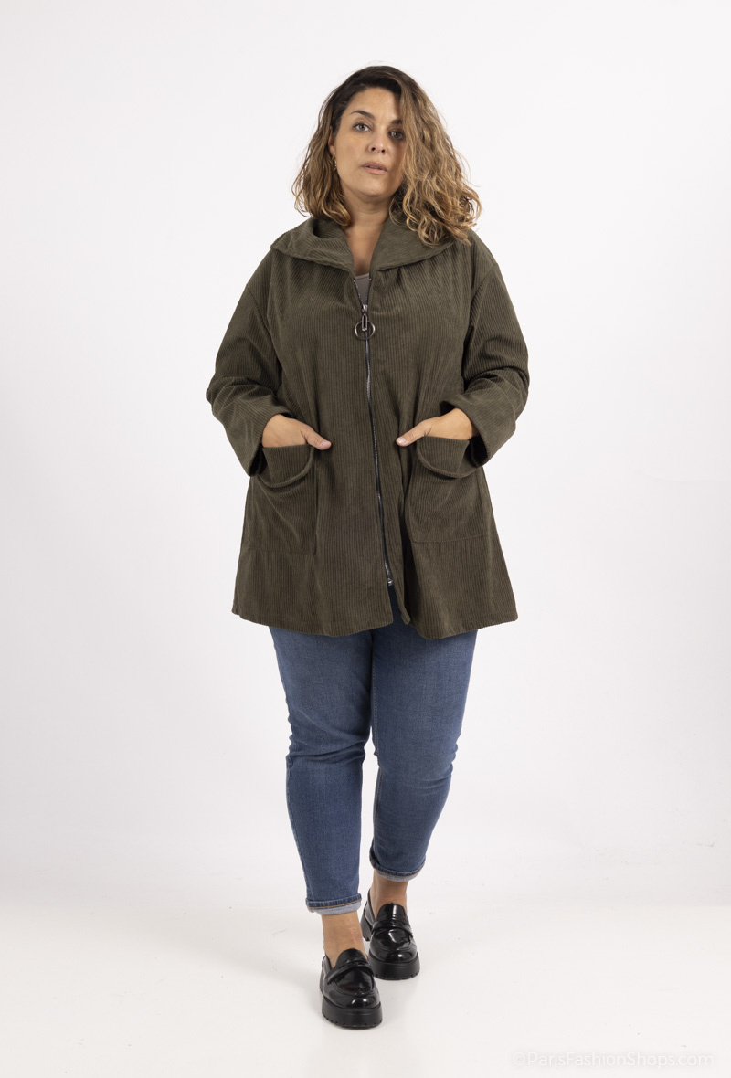 Grossiste 2W Paris - manteau en velours cotelé à poches en zippé