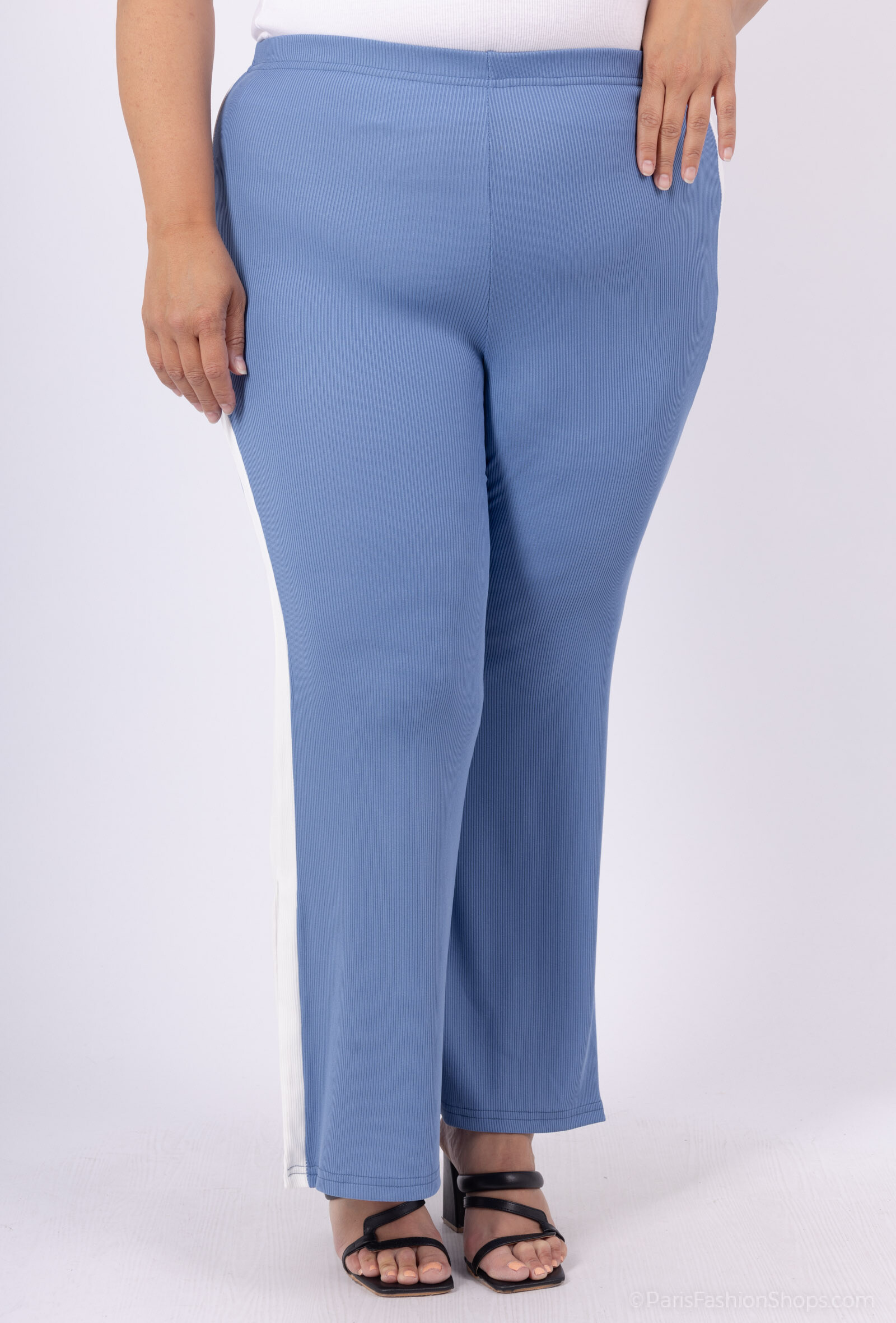 Grossiste 2W Paris - Pantalon à taille élastique bicolore sur le coté et ourlet fendu