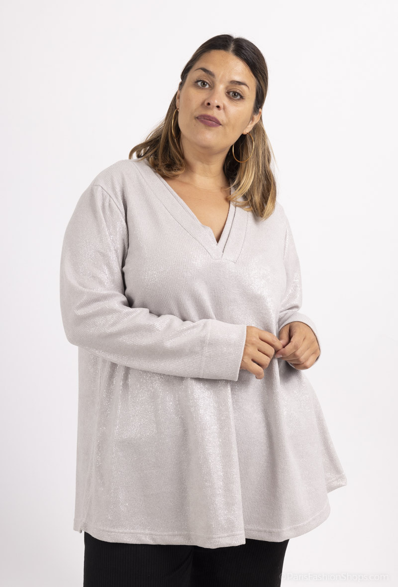 Mayorista 2W Paris - Jersey de punto con cuello en V y lentejuelas