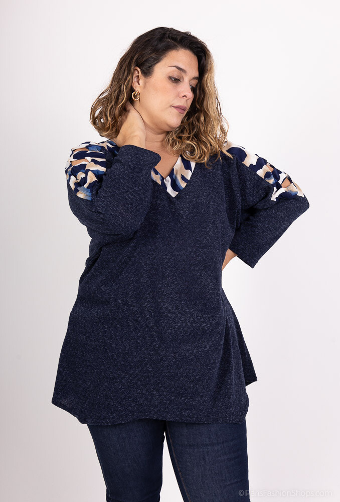 Wholesaler 2W Paris - Openwork sleeves sweater with print
