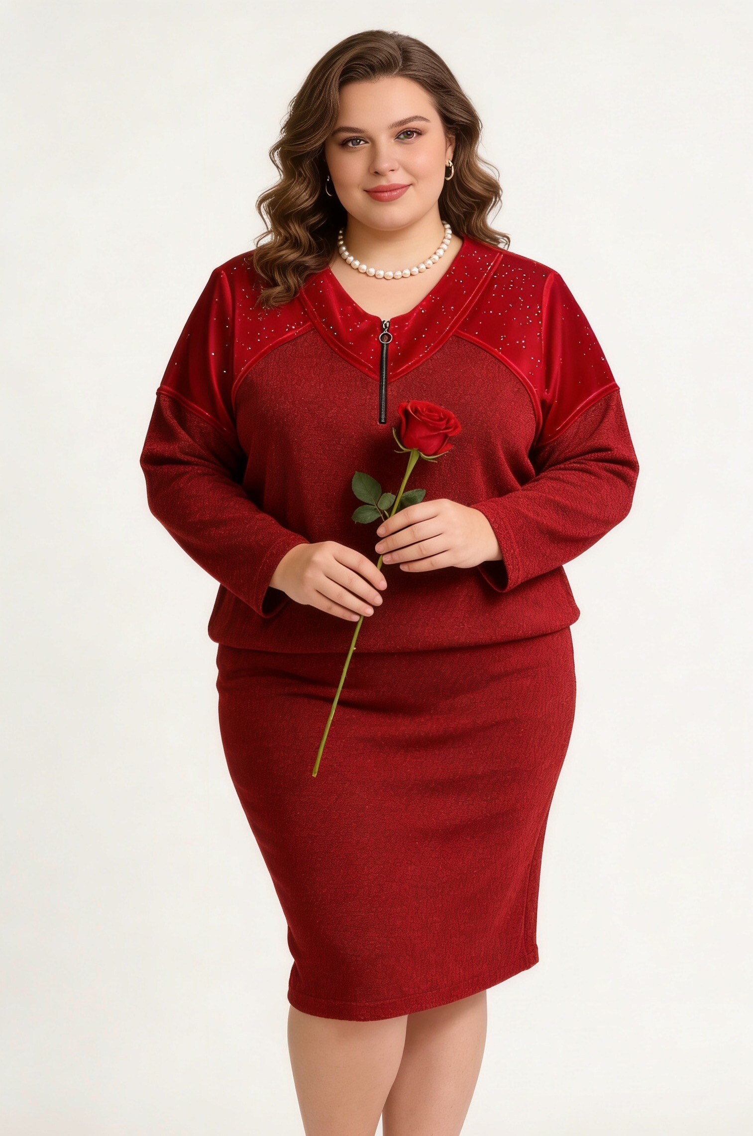 Wholesaler 2W Paris (Grande taille / Plus Size ) - Plus-size mixed-fabric sweaters with sequin velvet zip