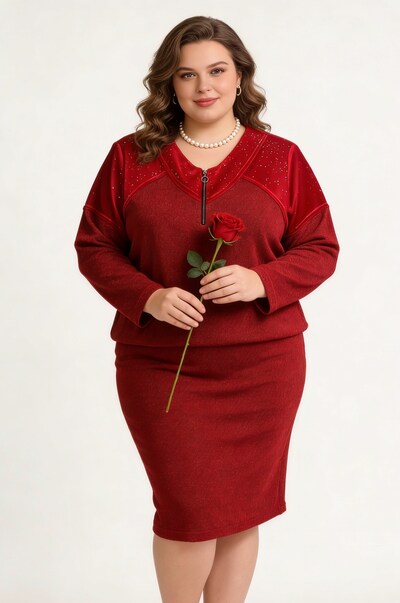 Grossiste 2W Paris (Grande taille / Plus Size ) - Pulls grande taille bi-matière avec zip en velours à Paillettes Grossiste 2W Paris (Grande taille / Plus Size ) - Pulls grande taille bi-matière avec zip en velours à Paillettes