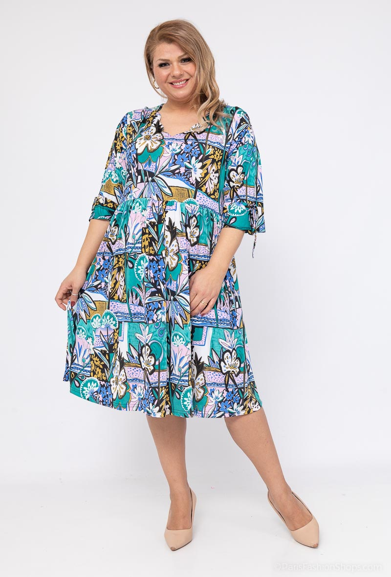 Grossiste 2W Paris - Robe à imprimé tropical Col festonné