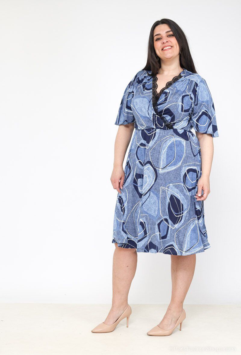 Mayorista 2W Paris - Vestido estampado de encaje con mangas de mariposa