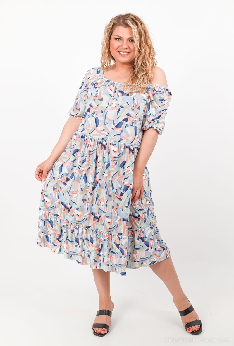 Mayorista 2W Paris - Vestido con estampado de volantes y mangas abullonadas