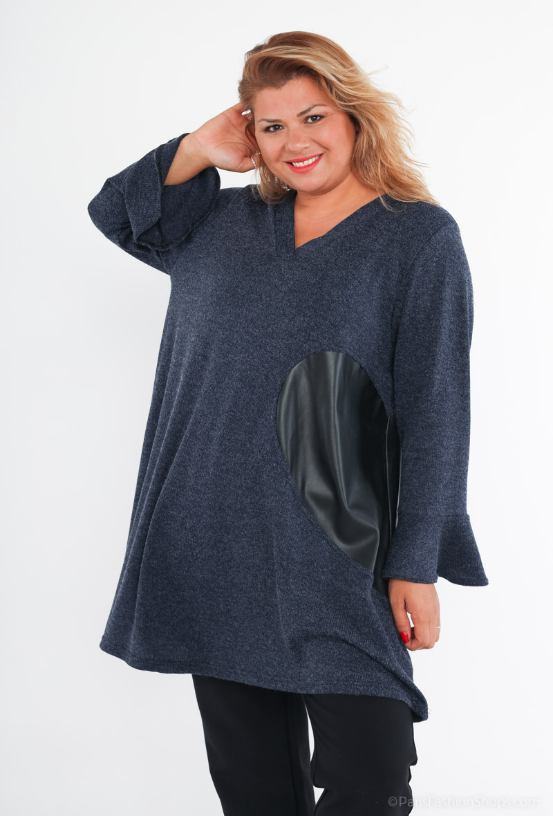 Wholesaler 2W Paris - Tunic sweater with heart pattern in PU leather