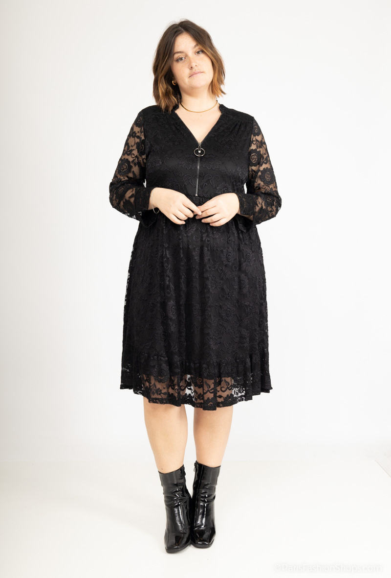 Wholesaler 2W Paris - Chic V-neck lace dress with zip