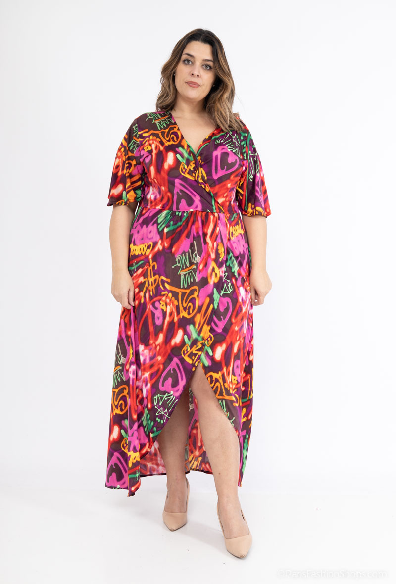 Wholesaler 2W Paris - Printed dress Irregular V-neckline Tightening at the waist