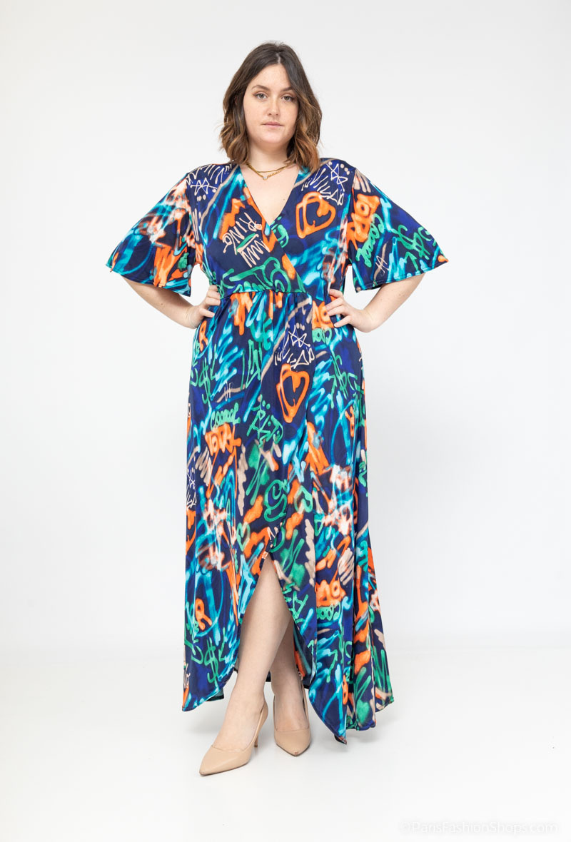 Wholesaler 2W Paris - Printed dress Irregular V-neckline Tightening at the waist