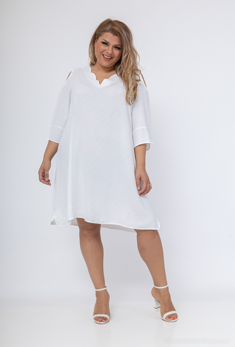 Grossiste 2W Paris - Robe tunique à col festonné en manches épaules dénudées