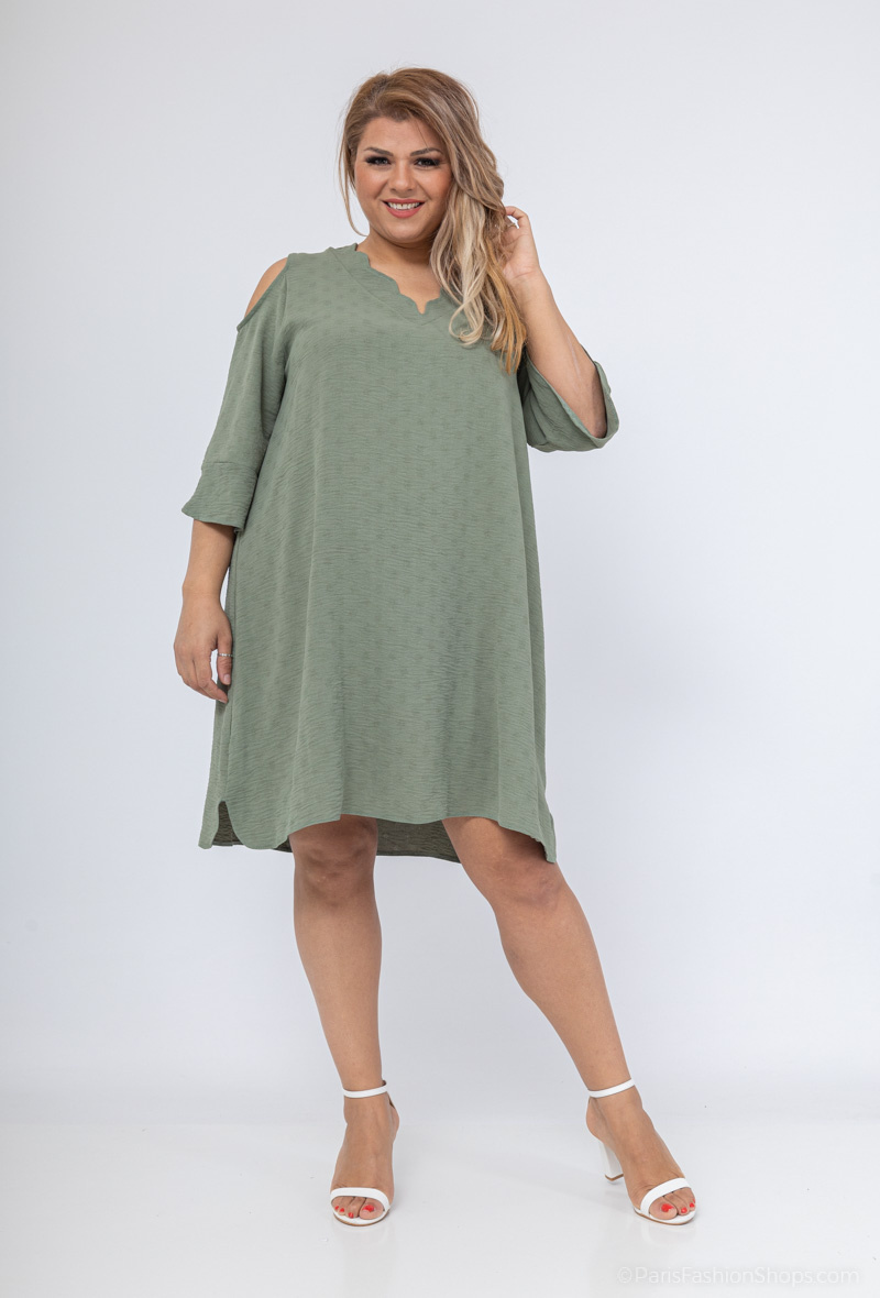 Mayorista 2W Paris - Vestido tipo túnica con hombros descubiertos y cuello festoneado