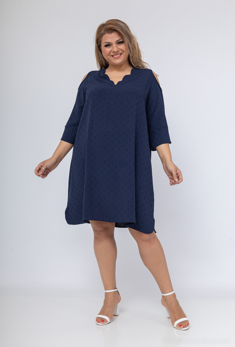 Grossiste 2W Paris - Robe tunique à col festonné en manches épaules dénudées