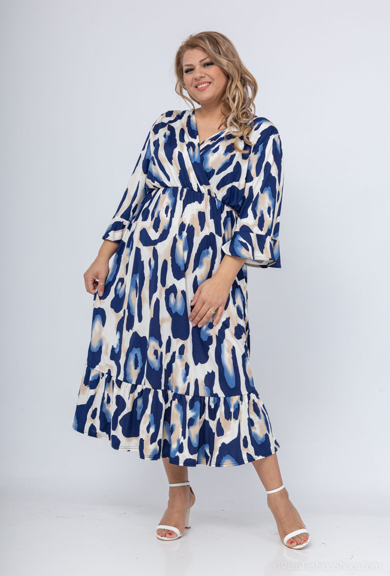 Mayorista 2W Paris - Vestido trapecio estampado manga evasé y volantes