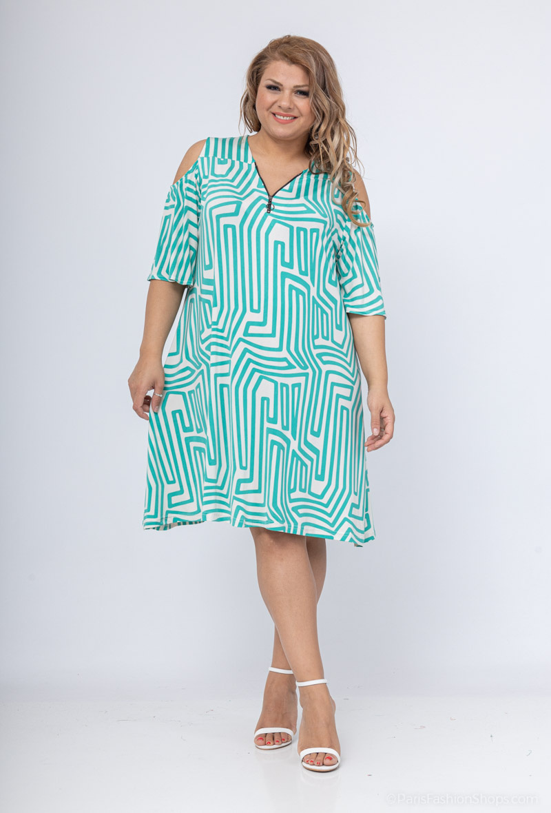 Mayorista 2W Paris - Vestido túnica estampado con mangas descubiertas y cuello con cremallera