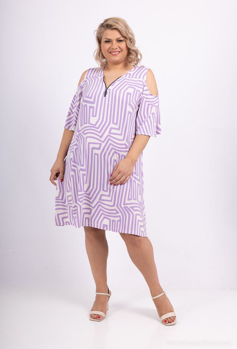 Mayorista 2W Paris - Vestido túnica estampado con mangas descubiertas y cuello con cremallera