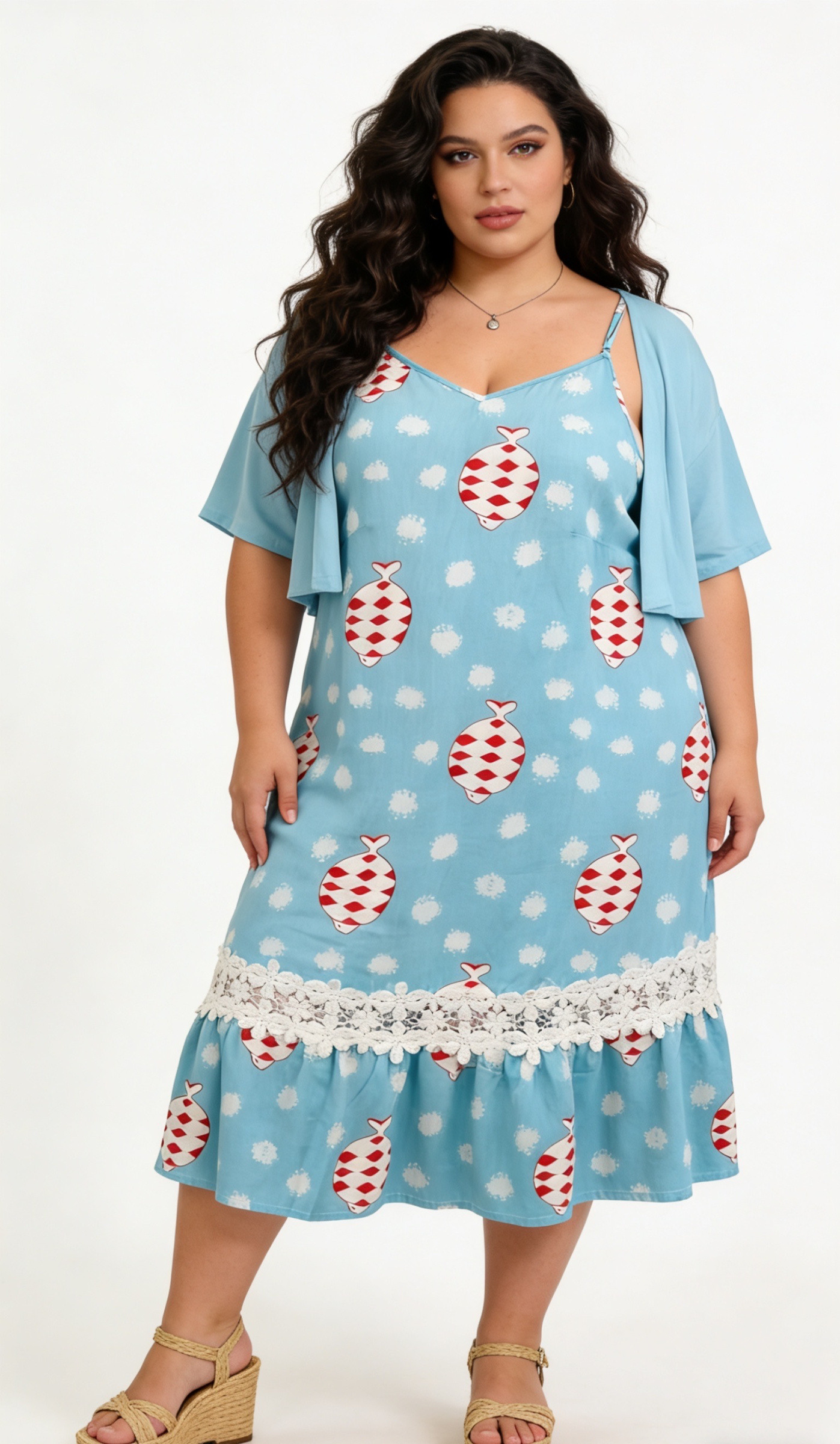 Großhändler 2W Paris (Grande taille / Plus Size ) - Damenkleid in großen Größen mit Trägern, Druck, Größen 46 bis 60
