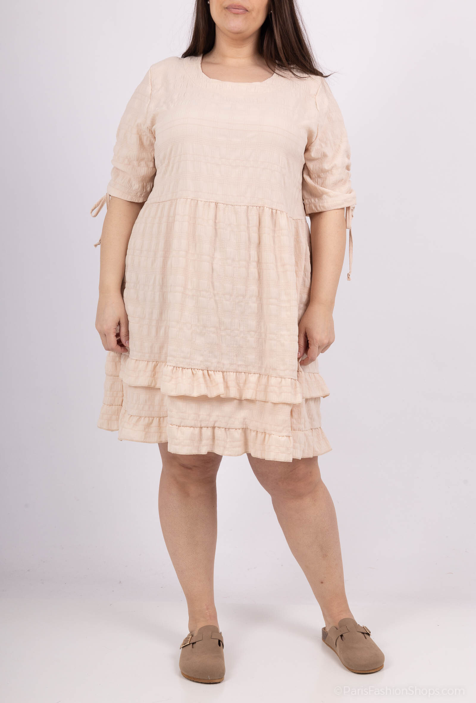 Mayorista 2W Paris - Vestidos en telas de burbujas de manga corta con nodo grande