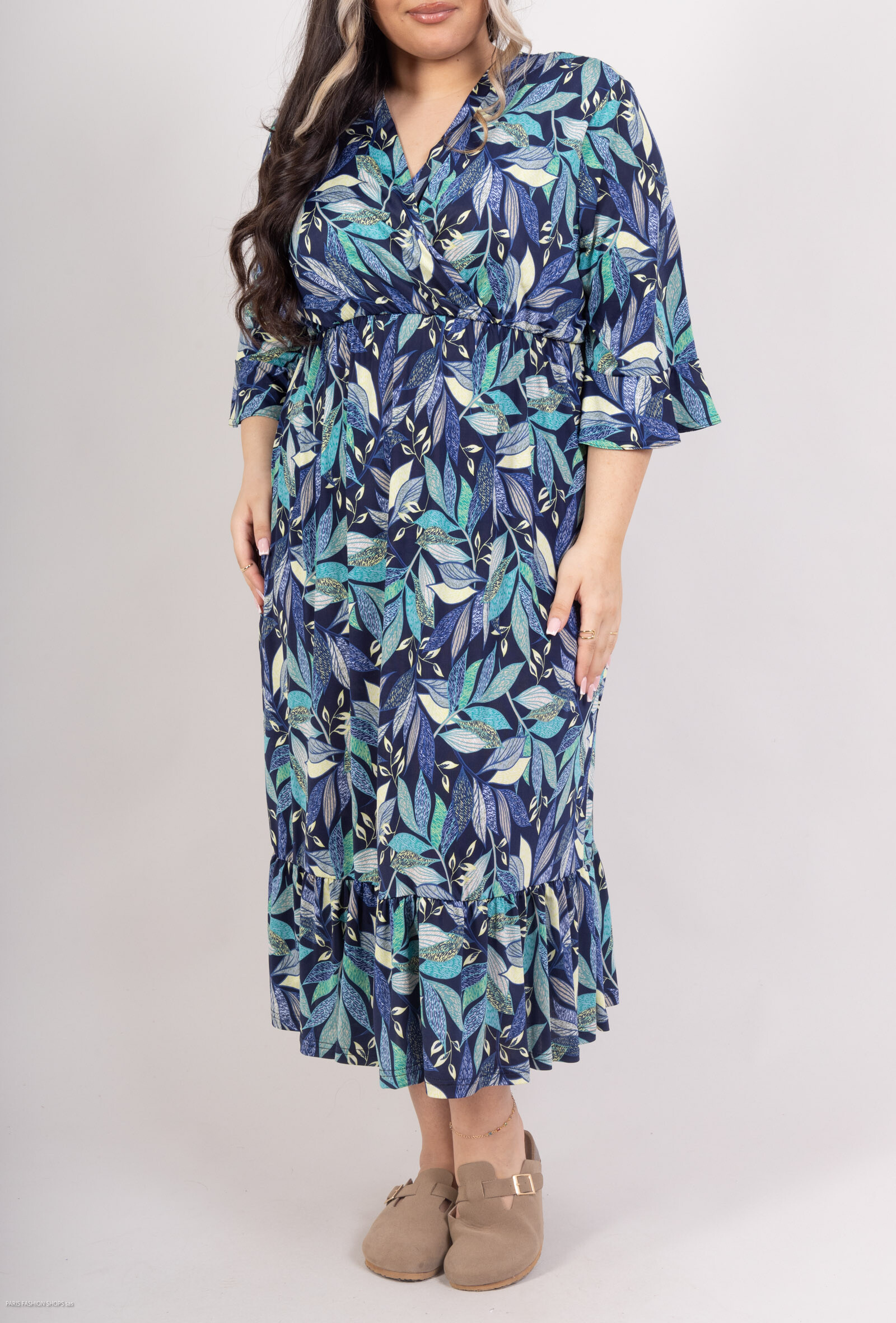 Wholesaler 2W Paris - Trapeze dress with ruffled flared sleeves print