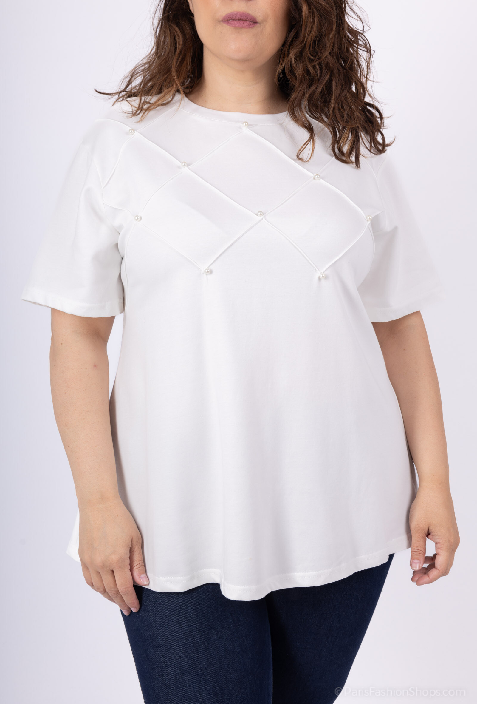 Grossiste 2W Paris - T-shirt avec perle pour le printemps et l'été grandes tailles