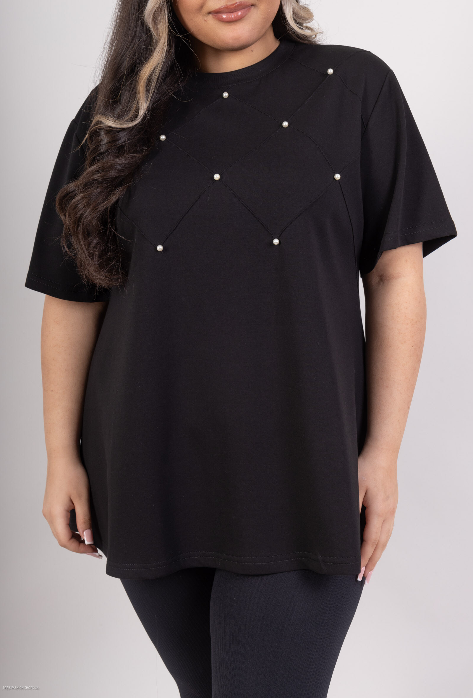Mayorista 2W Paris - Camiseta con perla para la primavera y el verano en gran